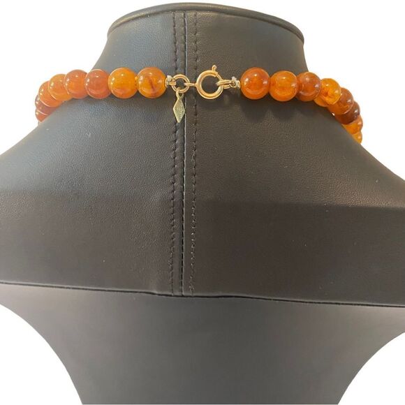 Sarah Coventry Brass Elephant & Amber Beaded Vintage Necklace - Picture 4 of 5